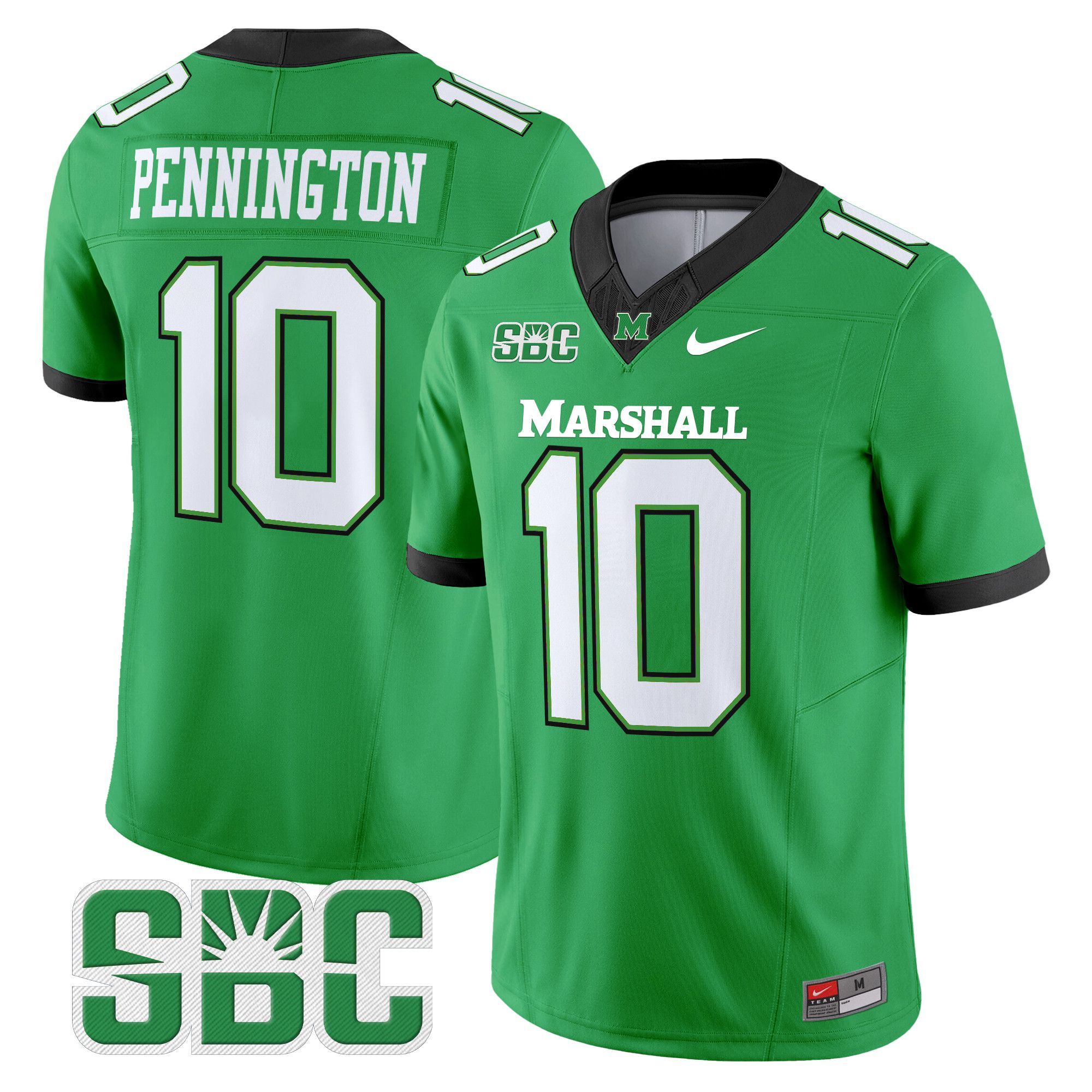 Men Marshall Thundering Herd #10 Pennington Green Nike 2024 Vapor Limited NCAA Jersey style 1